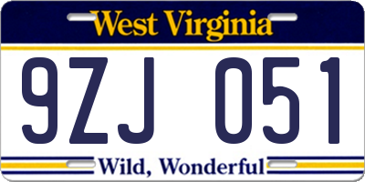 WV license plate 9ZJ051