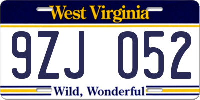 WV license plate 9ZJ052