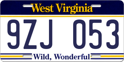 WV license plate 9ZJ053