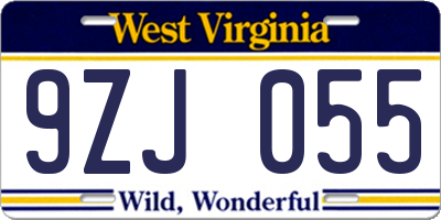 WV license plate 9ZJ055