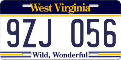 WV license plate 9ZJ056