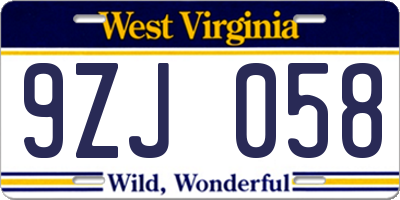 WV license plate 9ZJ058