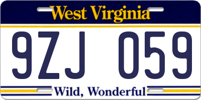 WV license plate 9ZJ059