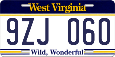 WV license plate 9ZJ060