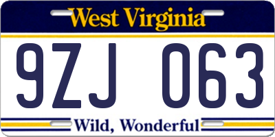 WV license plate 9ZJ063