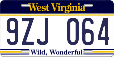 WV license plate 9ZJ064