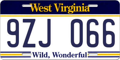 WV license plate 9ZJ066