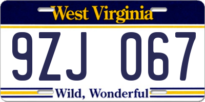 WV license plate 9ZJ067