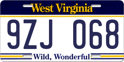 WV license plate 9ZJ068