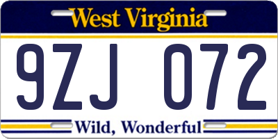 WV license plate 9ZJ072