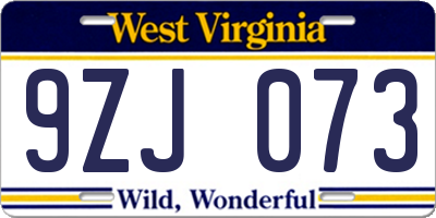 WV license plate 9ZJ073