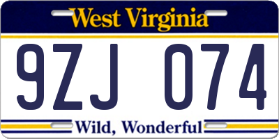 WV license plate 9ZJ074