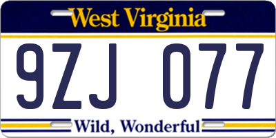 WV license plate 9ZJ077