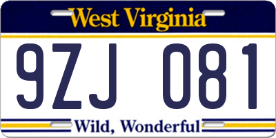 WV license plate 9ZJ081