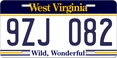 WV license plate 9ZJ082