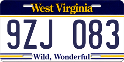 WV license plate 9ZJ083