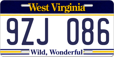 WV license plate 9ZJ086