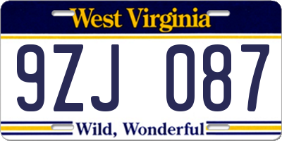 WV license plate 9ZJ087