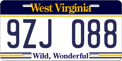 WV license plate 9ZJ088