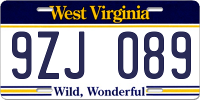 WV license plate 9ZJ089