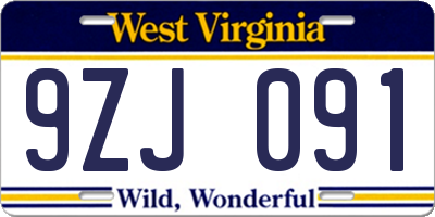 WV license plate 9ZJ091