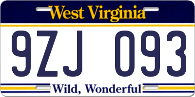 WV license plate 9ZJ093
