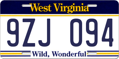 WV license plate 9ZJ094