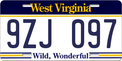 WV license plate 9ZJ097