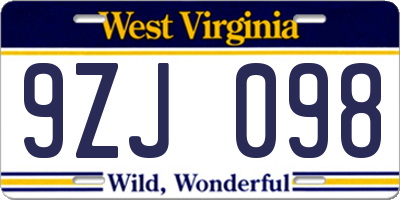 WV license plate 9ZJ098