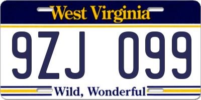WV license plate 9ZJ099