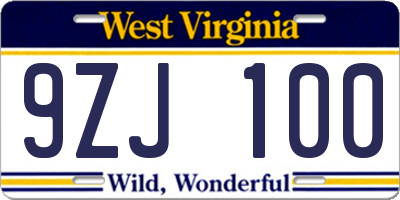 WV license plate 9ZJ100