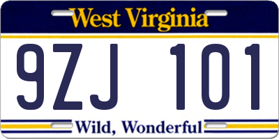 WV license plate 9ZJ101