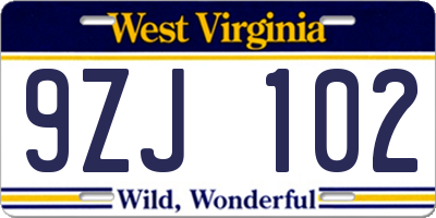 WV license plate 9ZJ102