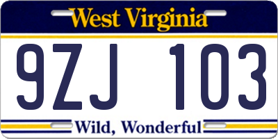 WV license plate 9ZJ103