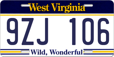 WV license plate 9ZJ106