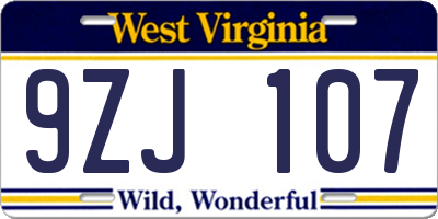 WV license plate 9ZJ107