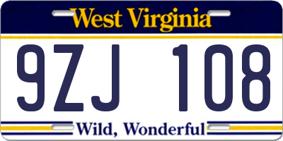 WV license plate 9ZJ108