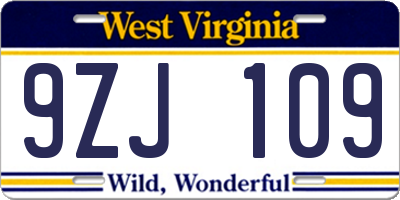 WV license plate 9ZJ109