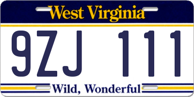 WV license plate 9ZJ111