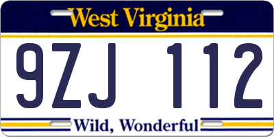 WV license plate 9ZJ112