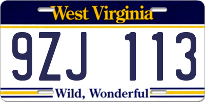 WV license plate 9ZJ113