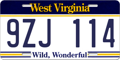 WV license plate 9ZJ114