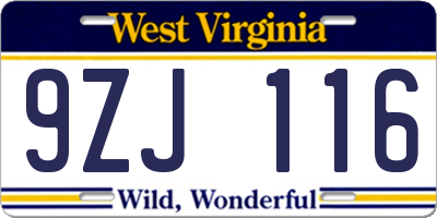 WV license plate 9ZJ116
