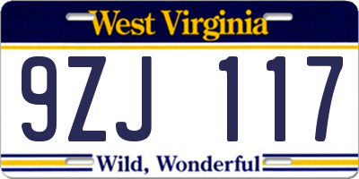 WV license plate 9ZJ117