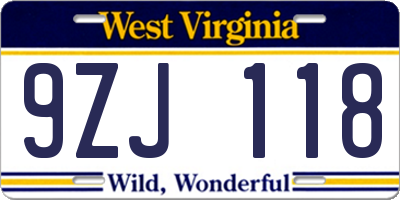 WV license plate 9ZJ118
