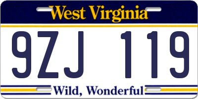 WV license plate 9ZJ119