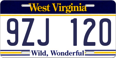 WV license plate 9ZJ120