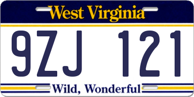 WV license plate 9ZJ121