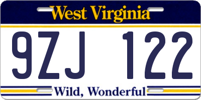 WV license plate 9ZJ122