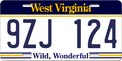 WV license plate 9ZJ124